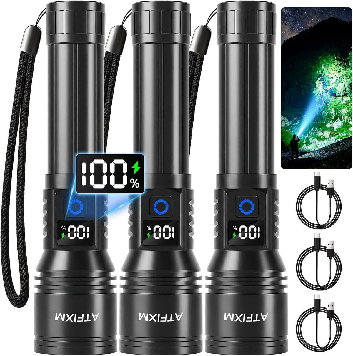 Rechargeable Flashlights High Lumens 99000, Super Bright Flash Light, 3Pack