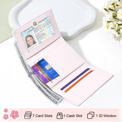 Cute Coquette Floral Bow Small Wallet for Women Girls (PINK)