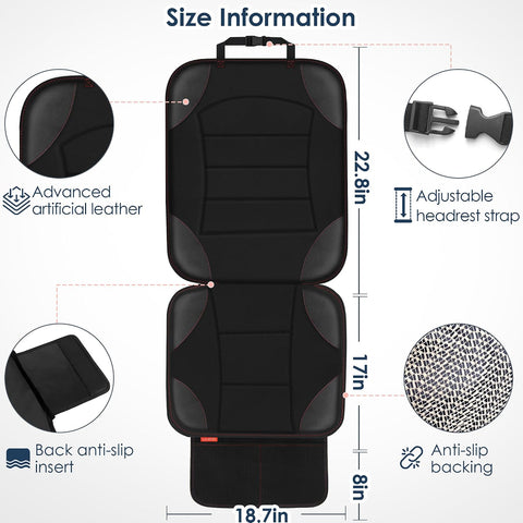 Sinvitron Car Seat Protector for Child Car Seat - Waterproof Non-Slip Leather Mat with 2 Mesh Pockets, Universal Seat Cover for Baby, Pets & Vehicles (1-Pack, Black)