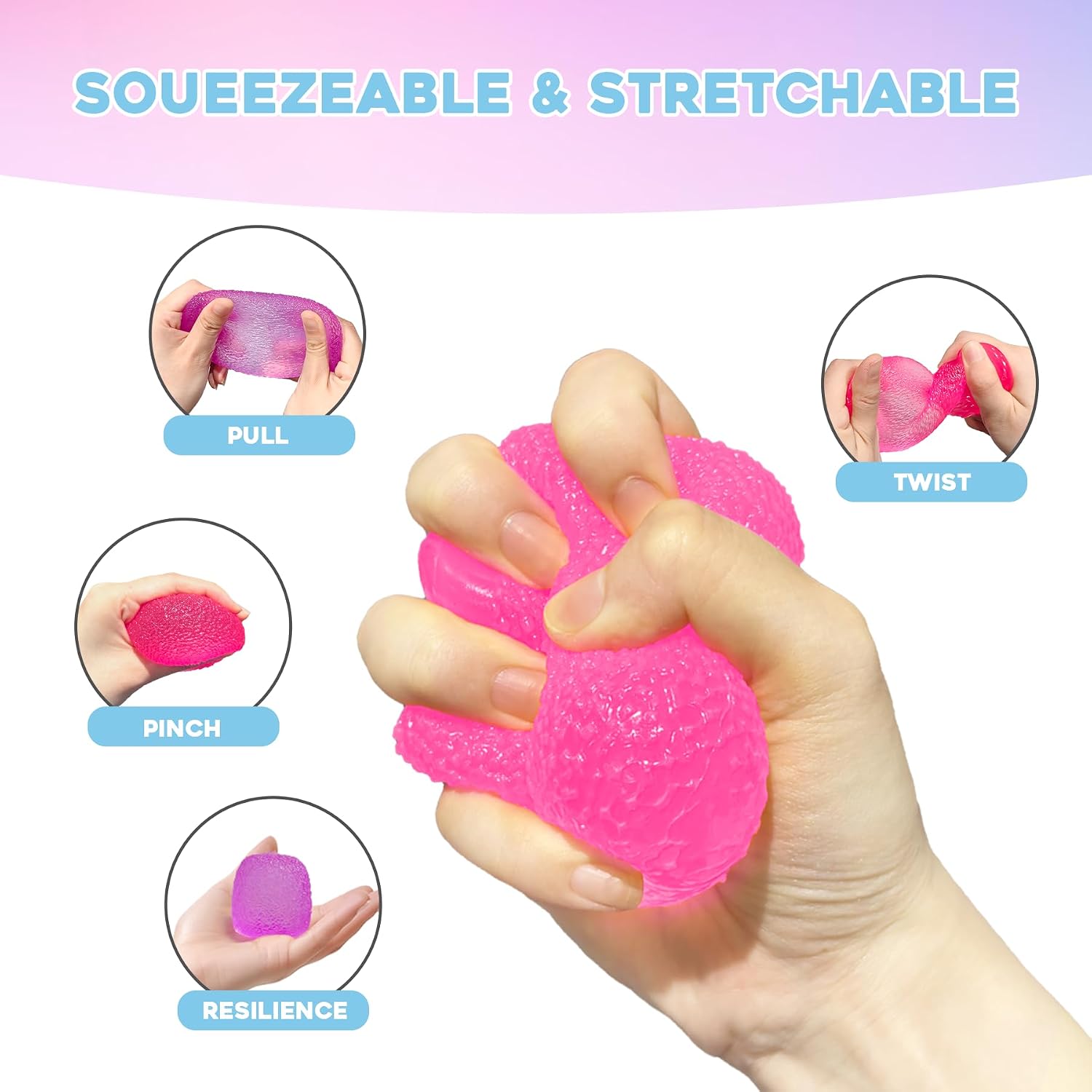 Stress Balls-Gumdrop Squishy Stress for Kids and Adults, Super Solid Squeeze Ball, Sensory for Stress Relief, Birthday, Easter Basket Stuffers and Party Favors(Pink)