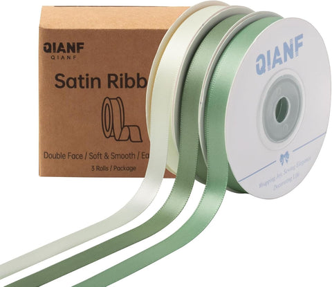 QIANF 1-1/2 Inch Baby Maize Double Face Satin Ribbon 45 Yards Mint Green Fabric Ribbon for Gift Wrapping, Flower Bouquets, Hair Bows, Wedding Decoration, Invitation Cards, Christmas (3 Rolls *15Yd)