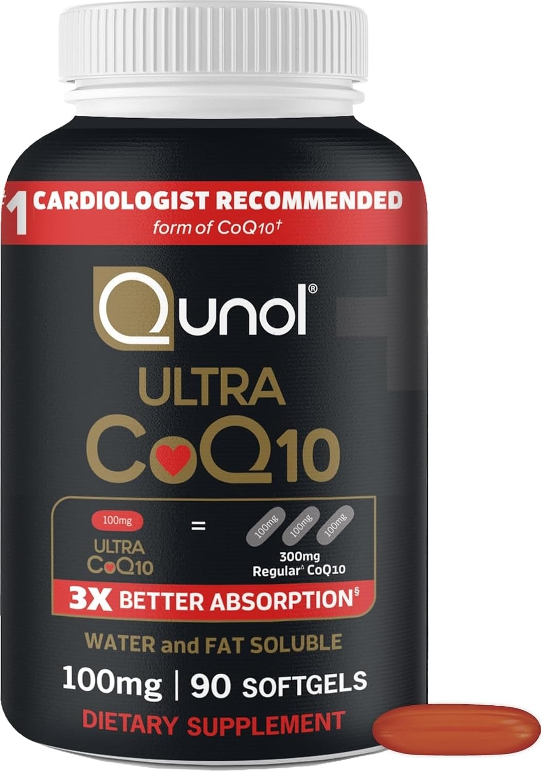 Qunol Ultra CoQ10 100mg, 3X Better Absorption, Antioxidant, 90 Softgels