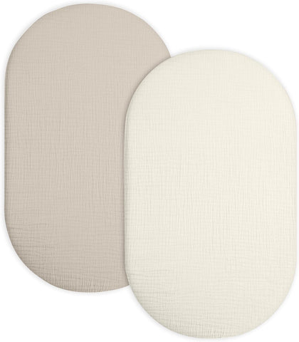 Muslin Bassinet Sheets 2 Pack, 33" x 17", (Beige & Cream)