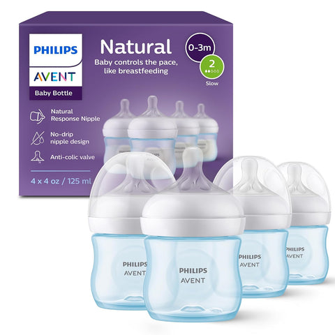 Philips Avent Natural Baby Bottles, Slow Flow, 4 oz, BPA-Free, 4-Pack