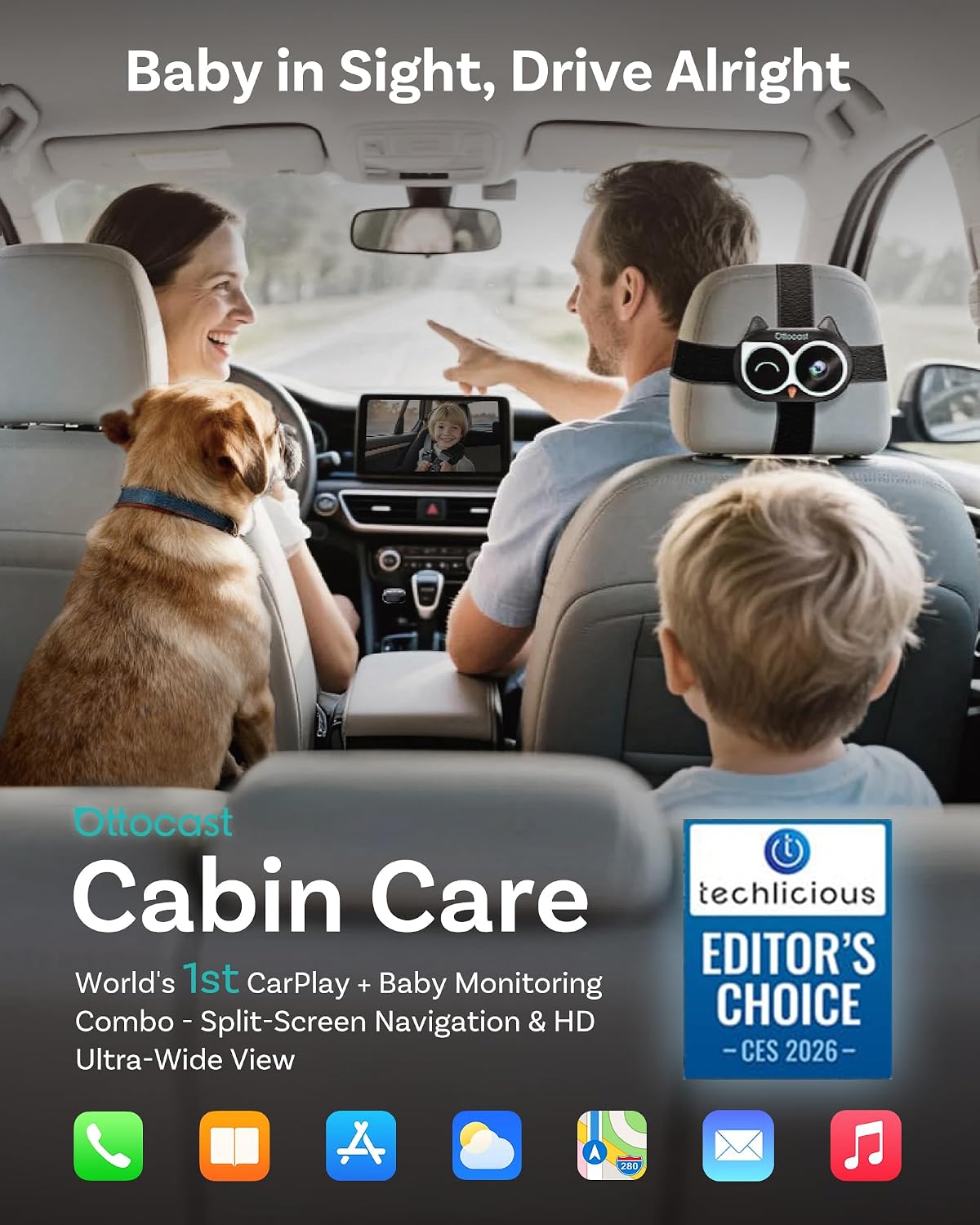OTTOCAST Baby Car Camera 2026,Wireless CarPlay Adapter (No Android Support)