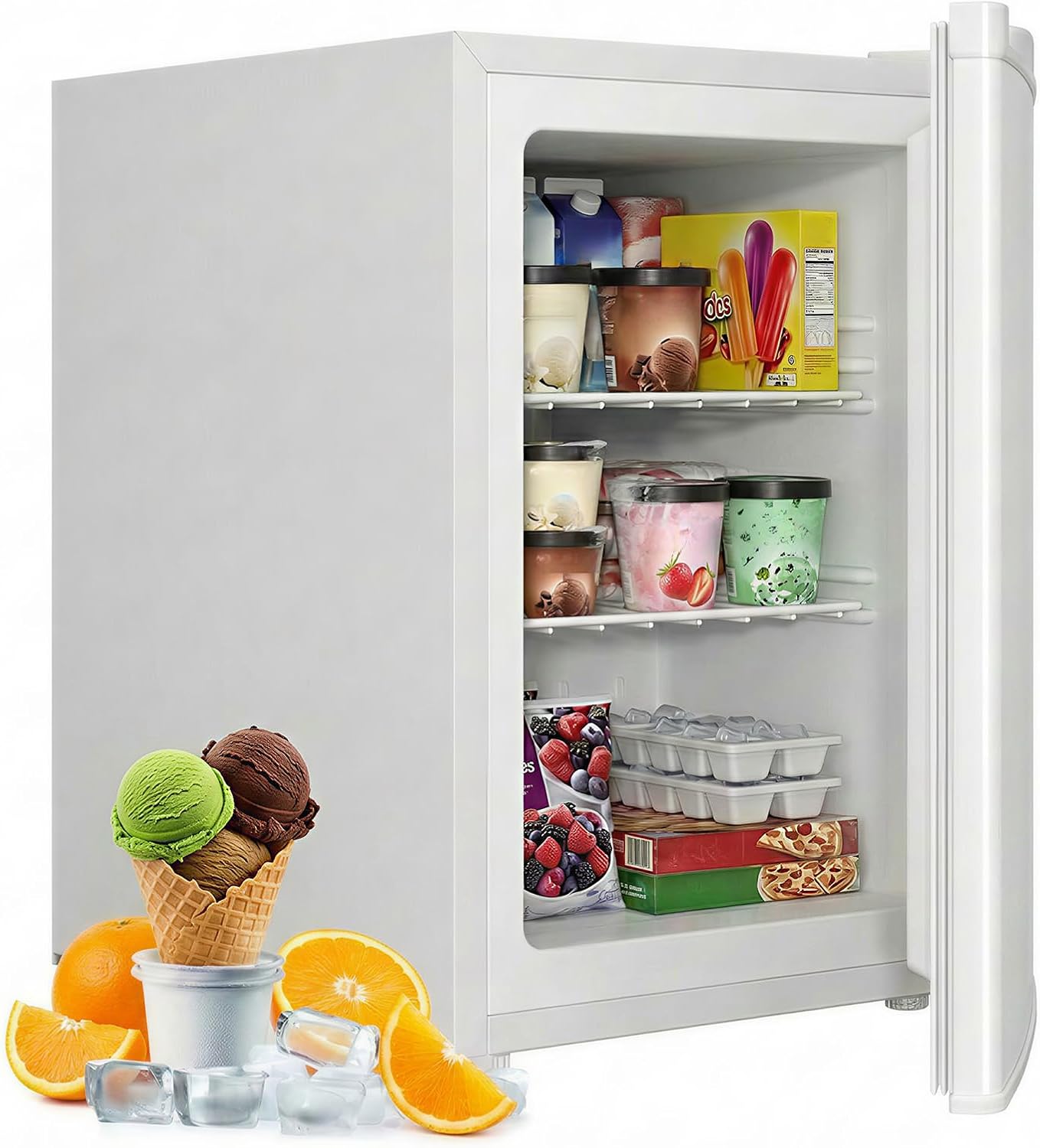 TABU 3.0 Cu Ft Upright Freezer, Mini Freezer with 7 Adjustable Temp, White