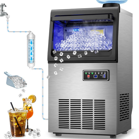 Commercial Nugget Ice Maker Machine, 70LBS/24H with 16LBS Storage Bin