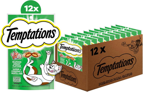 Temptations Classic Crunchy and Soft Cat Treats, Seafood Medley, 3 oz, 12pk