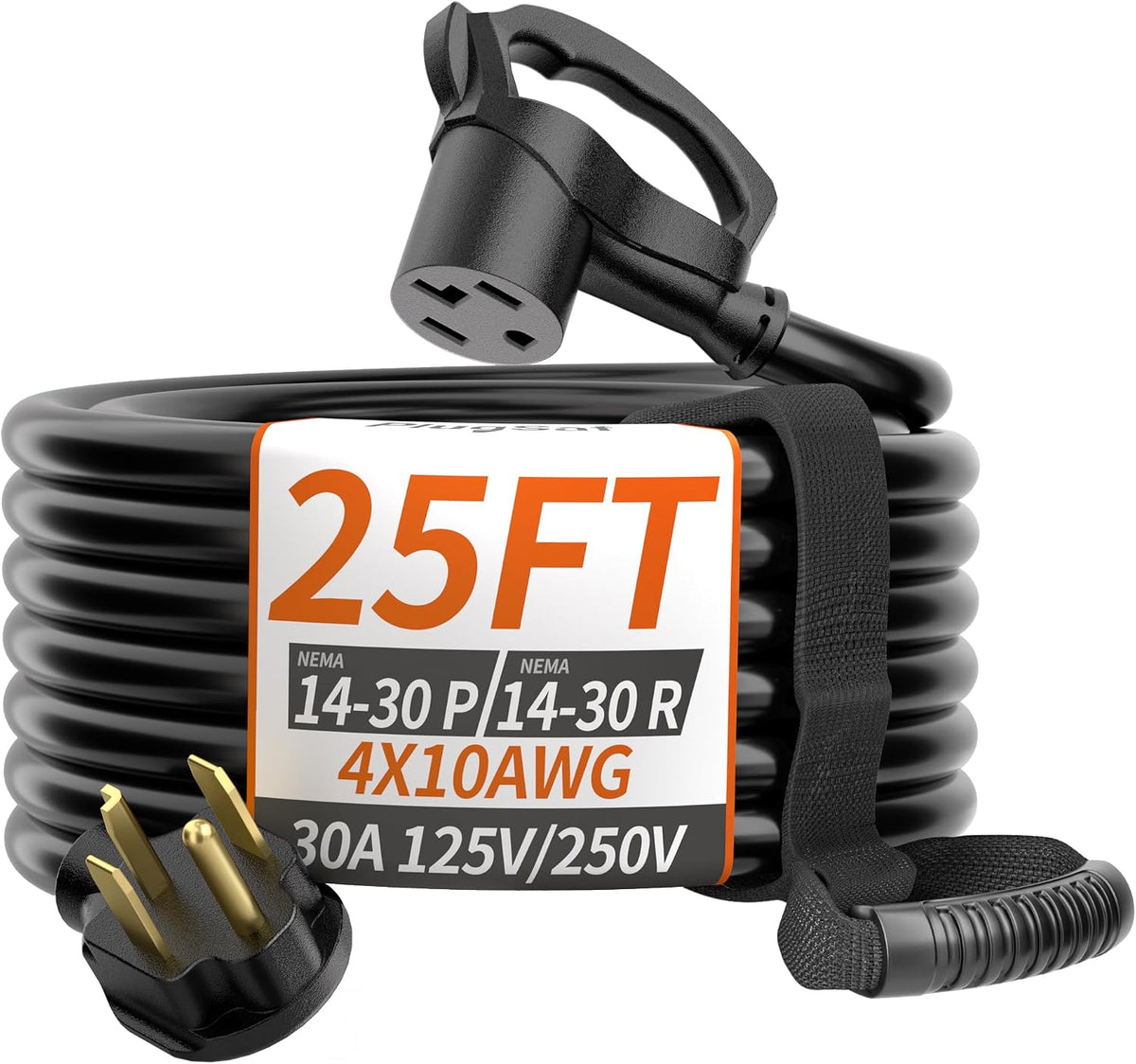 PlugSaf 25 FT 4 Prong Dryer Extension Cord, Pure Copper, 14-30P to 14-30R