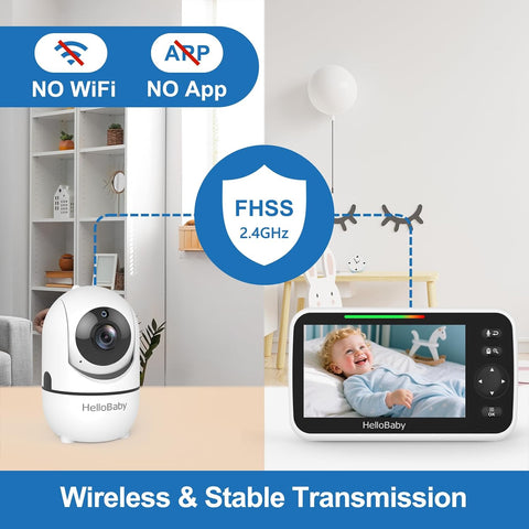 HelloBaby No WiFi Baby Monitor Camera and Audio HB6550, 5" Video Screen