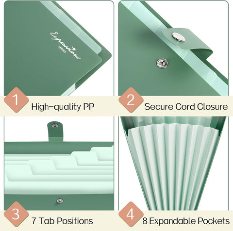 Sooez Elegant Accordion File Organizer, 8 Pocket Expanding File Folder