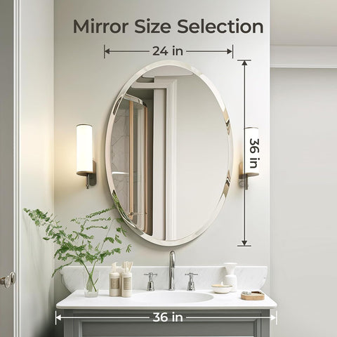 USHOWER Bathroom Mirror for Over Sink, 24x36 Inch Oval Frameless Mirror