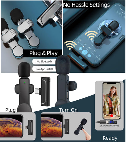 NPTCL 2 Pack Lavalier Microphone USB C Wireless Lav Mic for Android Phone Noise Canceling Mini Lapel Mic Type C for iPhone 15/16 (USB-C) Video Recording Vlog