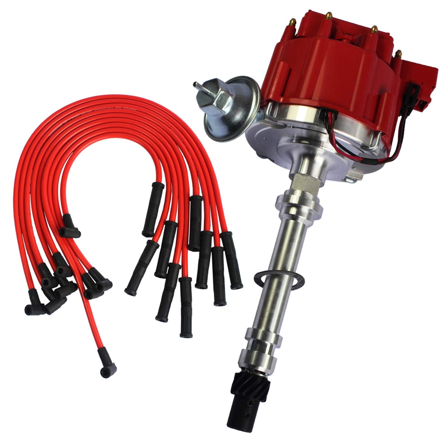 HEI Distributor with Spark Plug Wires Replacement for Chevy SBC 350 BBC 454