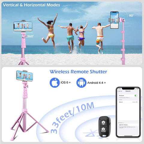 Sensyne 67" Phone Tripod & Selfie Stick, Extendable Cell Phone Tripod Stand with Wireless Remote and Phone Holder, Compatible with iPhone Android Phone, Camera