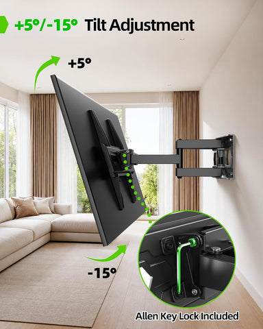 USX MOUNT TV Wall Mount for 32-74 inch Flat Screen/LED/4K up to 110lbs, Full Motion TV Mount Bracket with Swivel & Tilt Articulating Dual Arms, Max VESA 400x400mm, Fits 12/16" Wood Studs