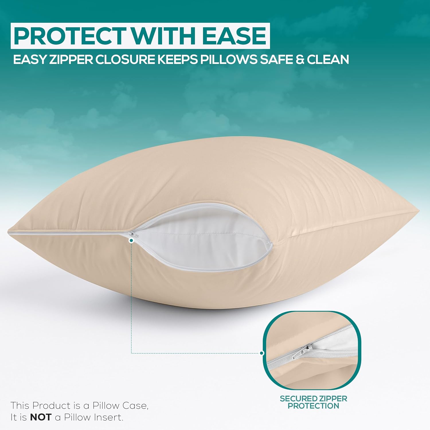 Set of 2 Pillow Protectors with Zipper Standard Size, Pillow Covers