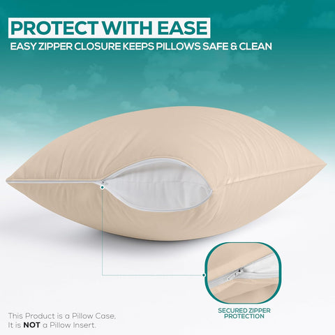 Set of 2 Pillow Protectors with Zipper Standard Size, Pillow Covers