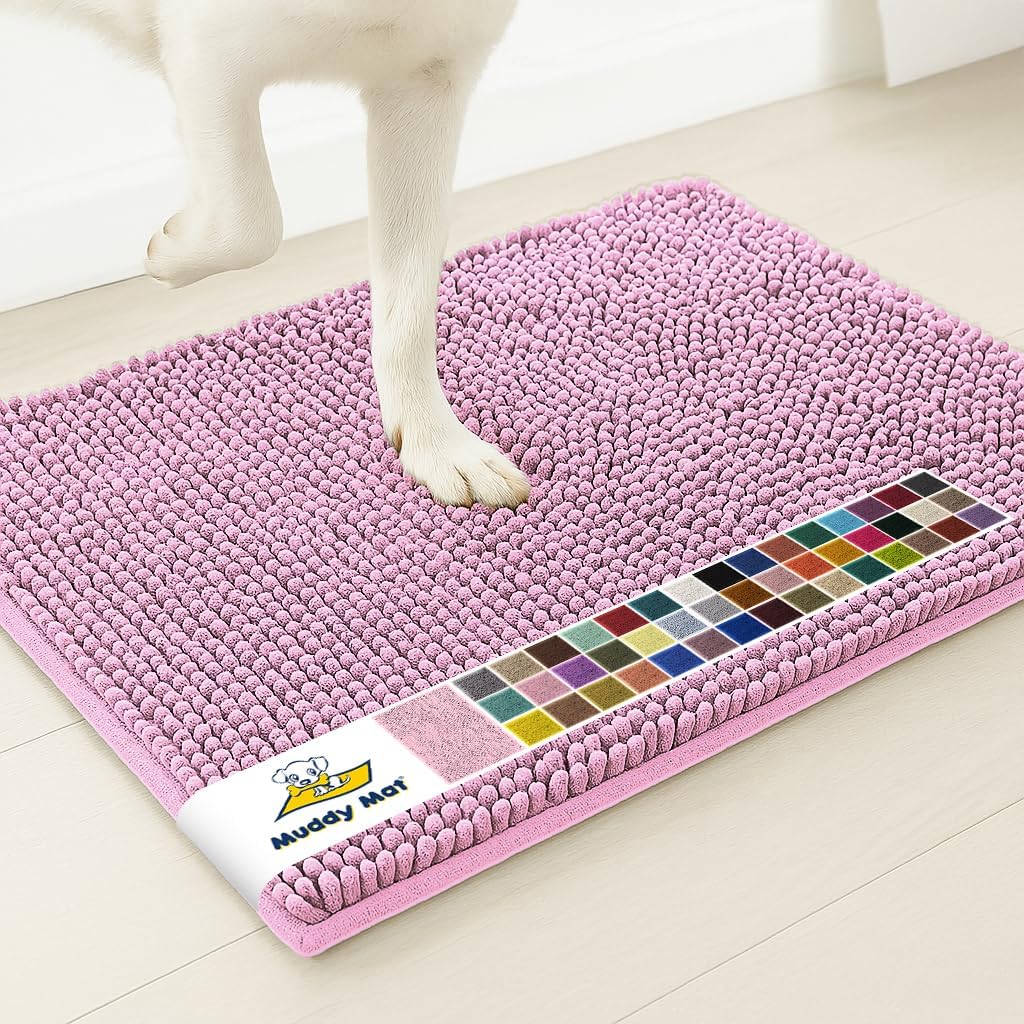 Muddy Mat® | Super Water Absorbent Door Mat Indoor, Microfiber Quick Dry Chenille Entryway Rug, Slip Resistant Front Door Mat, Indoor Mats for Entryway, Machine Washable Pet Rug, Pink 2ft x 4ft