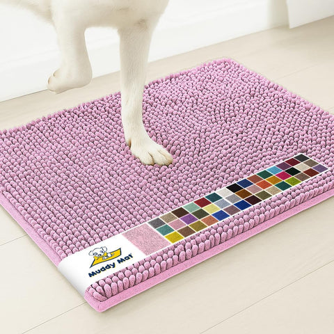 Muddy Mat® | Super Water Absorbent Door Mat Indoor, Microfiber Quick Dry Chenille Entryway Rug, Slip Resistant Front Door Mat, Indoor Mats for Entryway, Machine Washable Pet Rug, Pink 2ft x 4ft