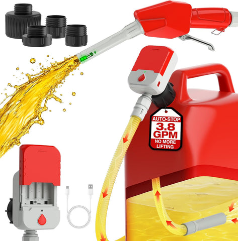 Keimi Electric Fuel Transfer Pump, Auto-Stop & Hand Trigger Nozzle, 3.8 GPM