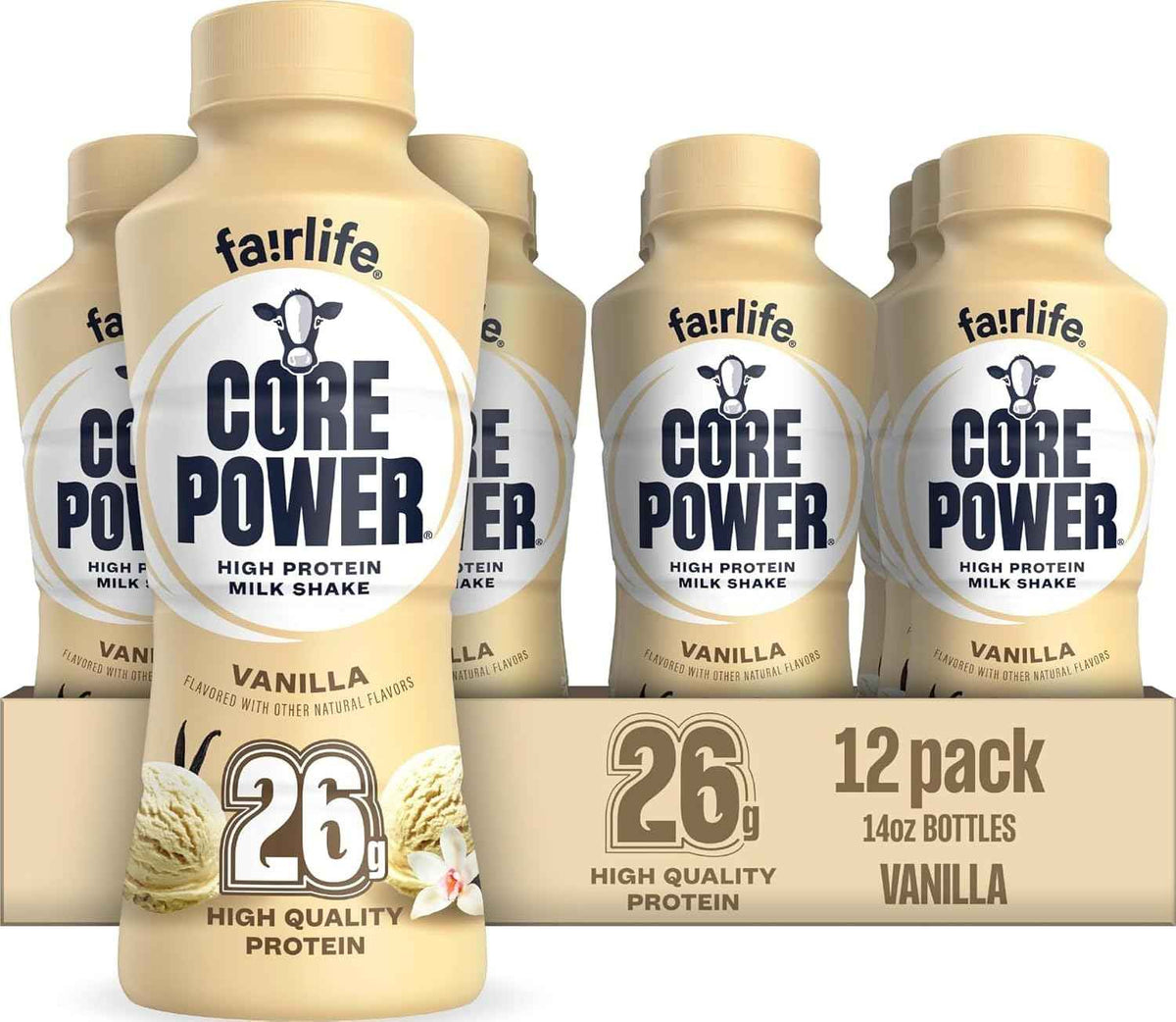 Core Power Protein Shake, Vanilla, 26g Bottle, 14oz, 12 Pack