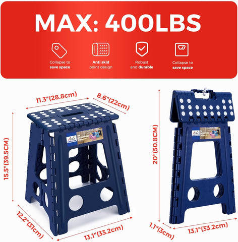 ACKO 16" Folding Step Stool, 400 lbs Capacity Foldable Stools, Royal Blue