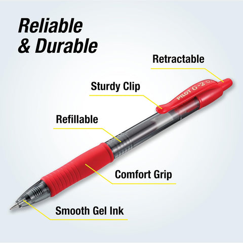 PILOT G2 Premium Gel Roller Pens, Fine Point 0.7 mm, Red Pens, Pack of 4