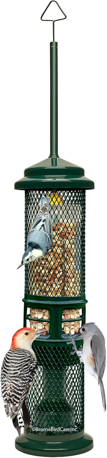 Squirrel Buster Nut Feeder Squirrel-Proof Bird Feeder for Shelled Peanuts & Dried Fruit, Weight-Adjustable, Woodpecker Friendly, 1.3lb Capacity with 2 Interchangeable Meshes