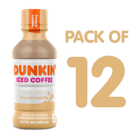 Dunkin' French Vanilla Iced Coffee Bottles, 13.7 fl oz, 12 Pack
