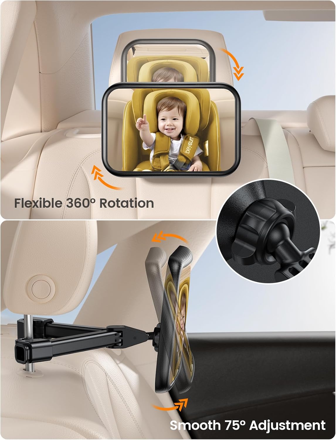 Lamicall Backseat Baby Car Mirror, Safe Never Shake & Fall, Wide Clear View