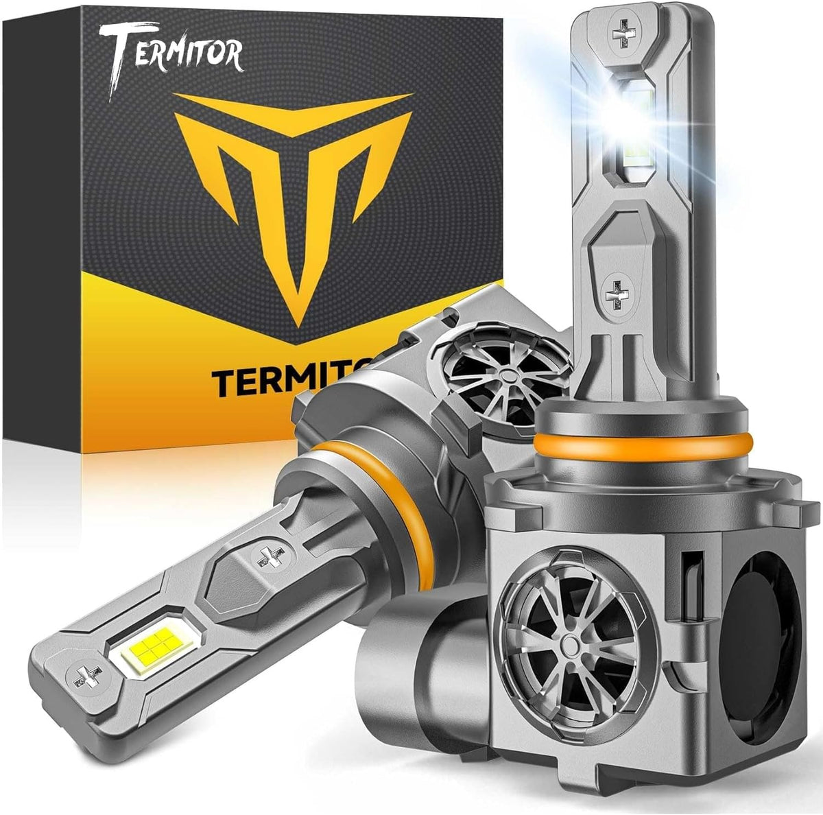 Termitor 𝐋𝐚𝐭𝐞𝐬𝐭-𝐆𝐞𝐧 9005/HB3 Light Bulbs, 70000LM High Output, 1:1 Halogen Size, 6500K Cool White, IP68 Waterproof Fog Light with Cooling Fan, Plug and Play, Pack of 2