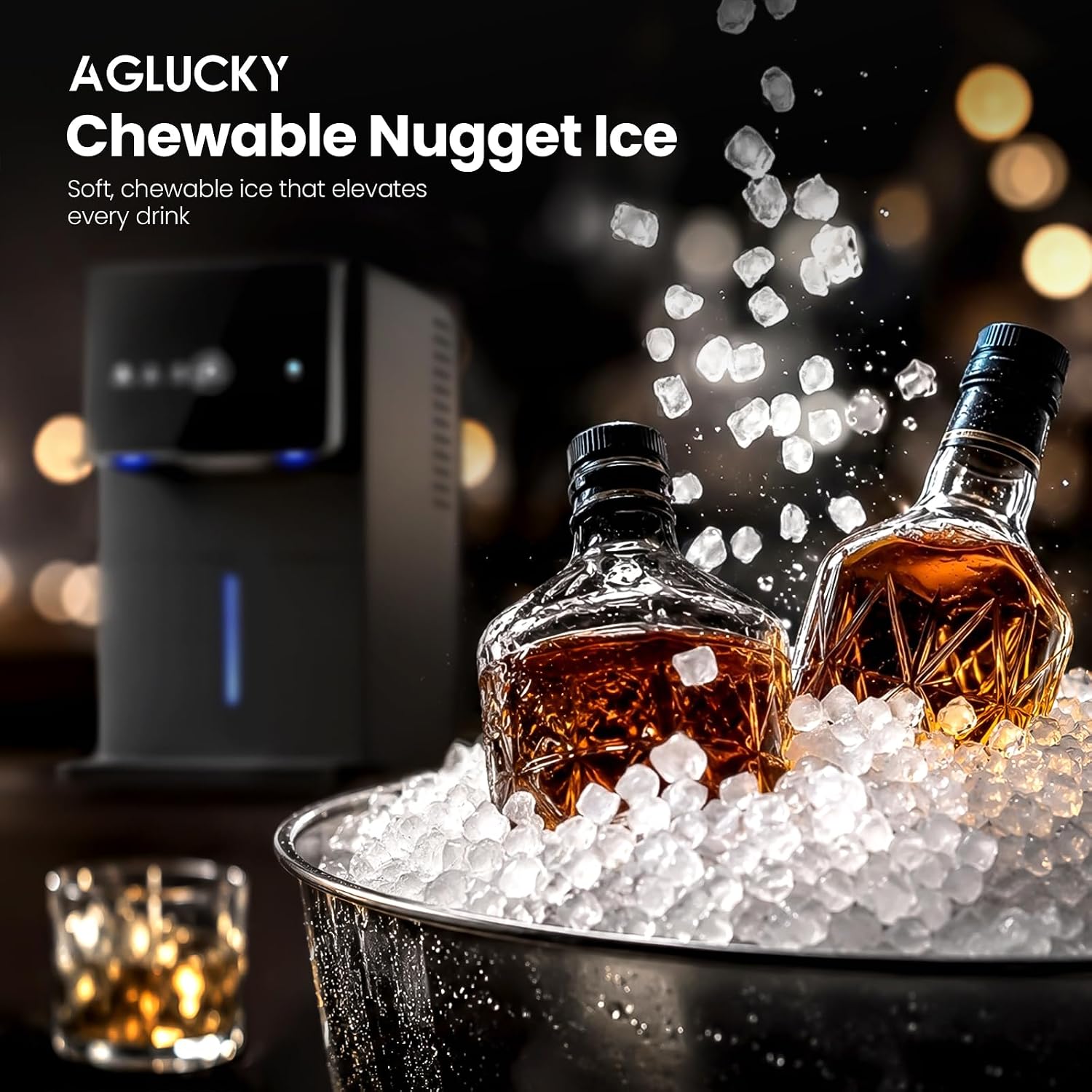 AGLUCKY Nugget Ice Maker Countertop with One-Touch Dispensing