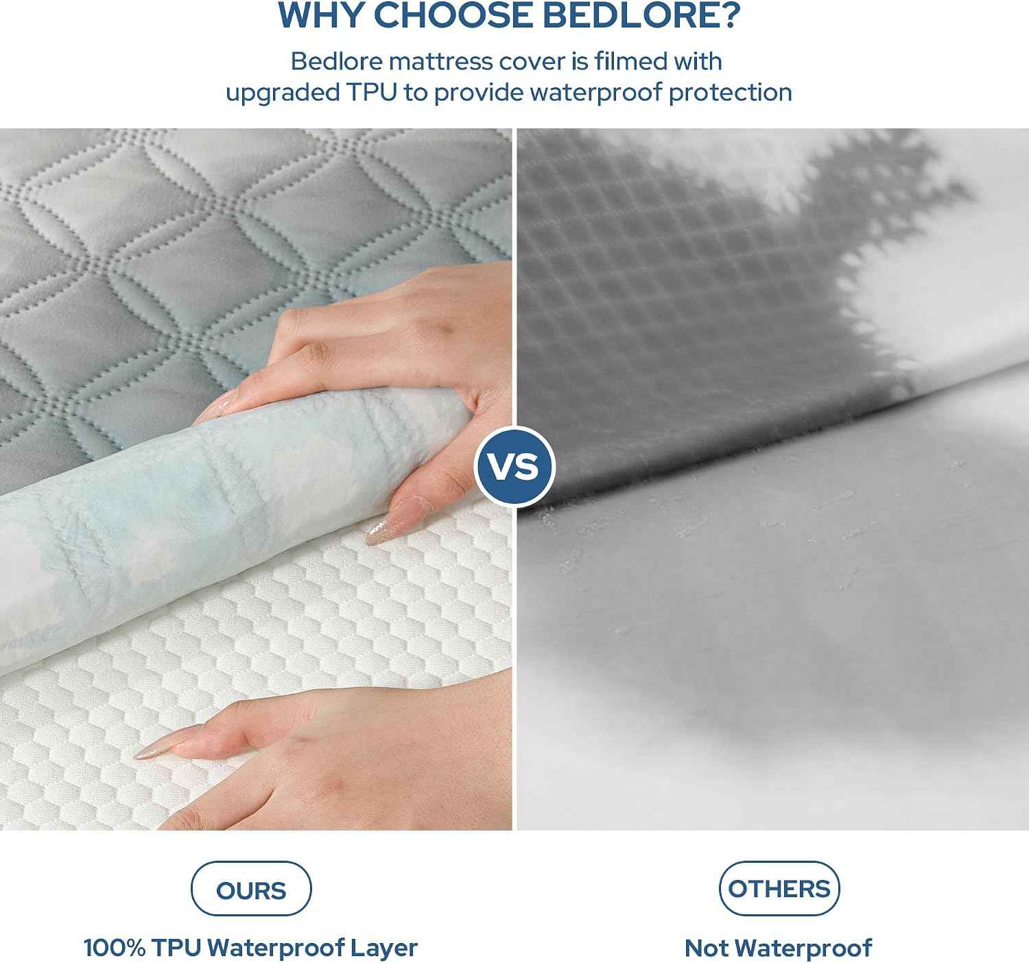 BEDLORE Waterproof Queen Size Mattress Protector, Deep Pocket Fit, Washable
