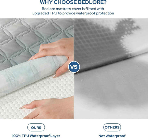 BEDLORE Waterproof Queen Size Mattress Protector, Deep Pocket Fit, Washable