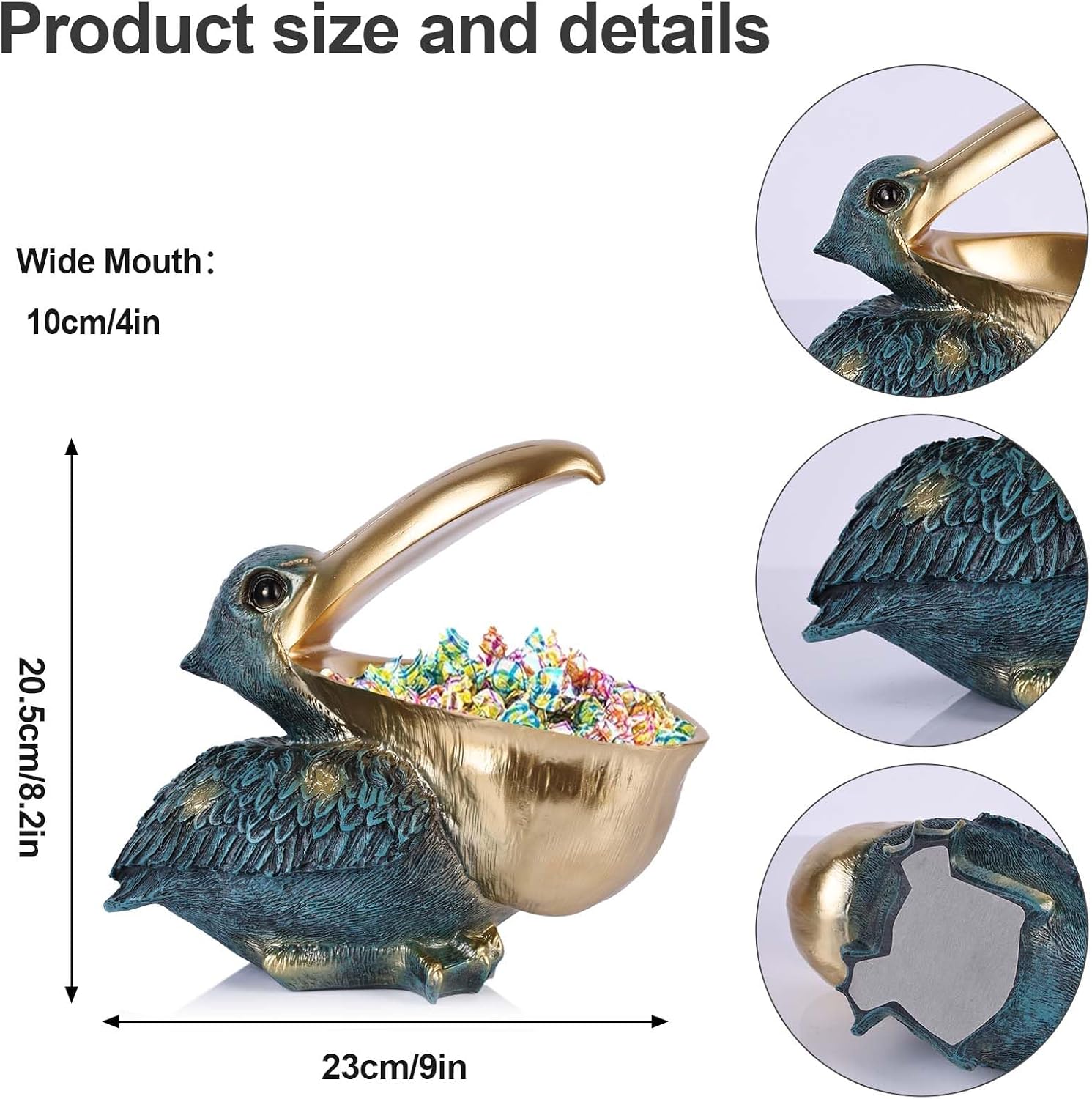 Pelican Key Holder Statues,Fun Animal Hippo Candy Dish,Candy Dish for Office Desk Unique,Modern Key Holder for Pelican Figurine,Suitability Desk bowl and Entry Table Decor Item (Green Gold)