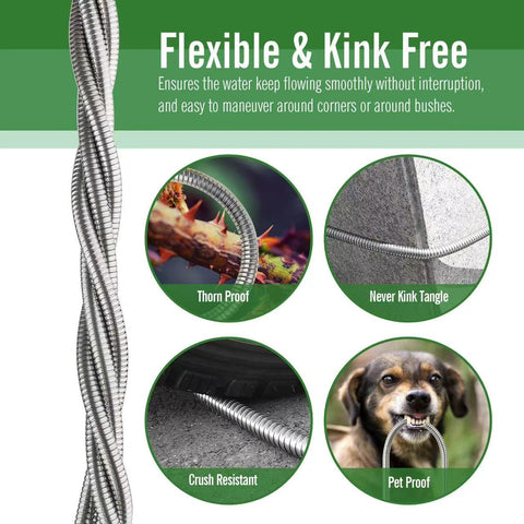 SKYWARD 20ft Stainless Steel Garden Hose, Leakproof, No Kink,F/M Connector