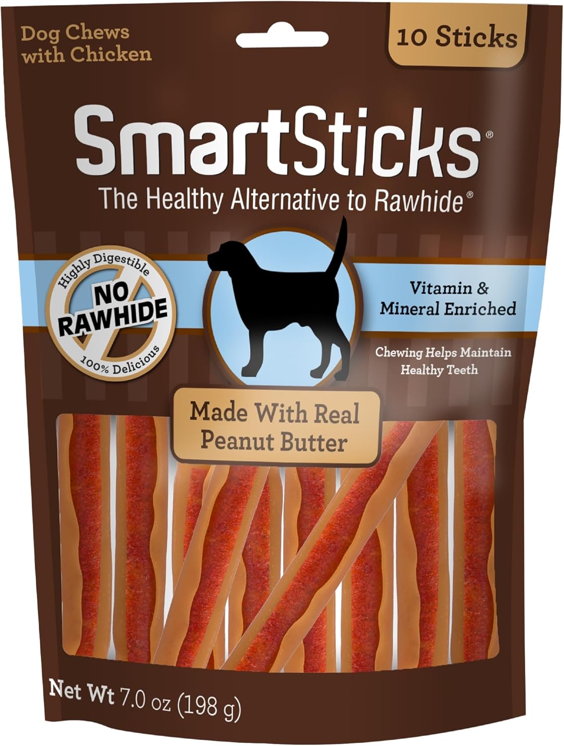 SmartBones SmartSticks Rawhide-Free Dog Treats, Peanut Butter, 10 Count