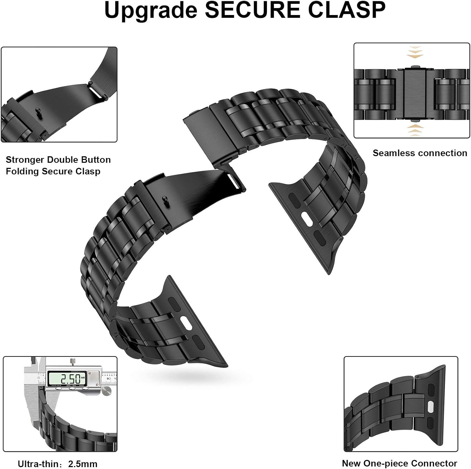 MioHHR Solid Stainless Steel Bands for Apple Watch 42mm (Series 11 10)