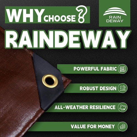 RAINDEWAY Tarp 7x7ft Brown Tarps Heavy Duty Waterproof 18Mil Extra Thick