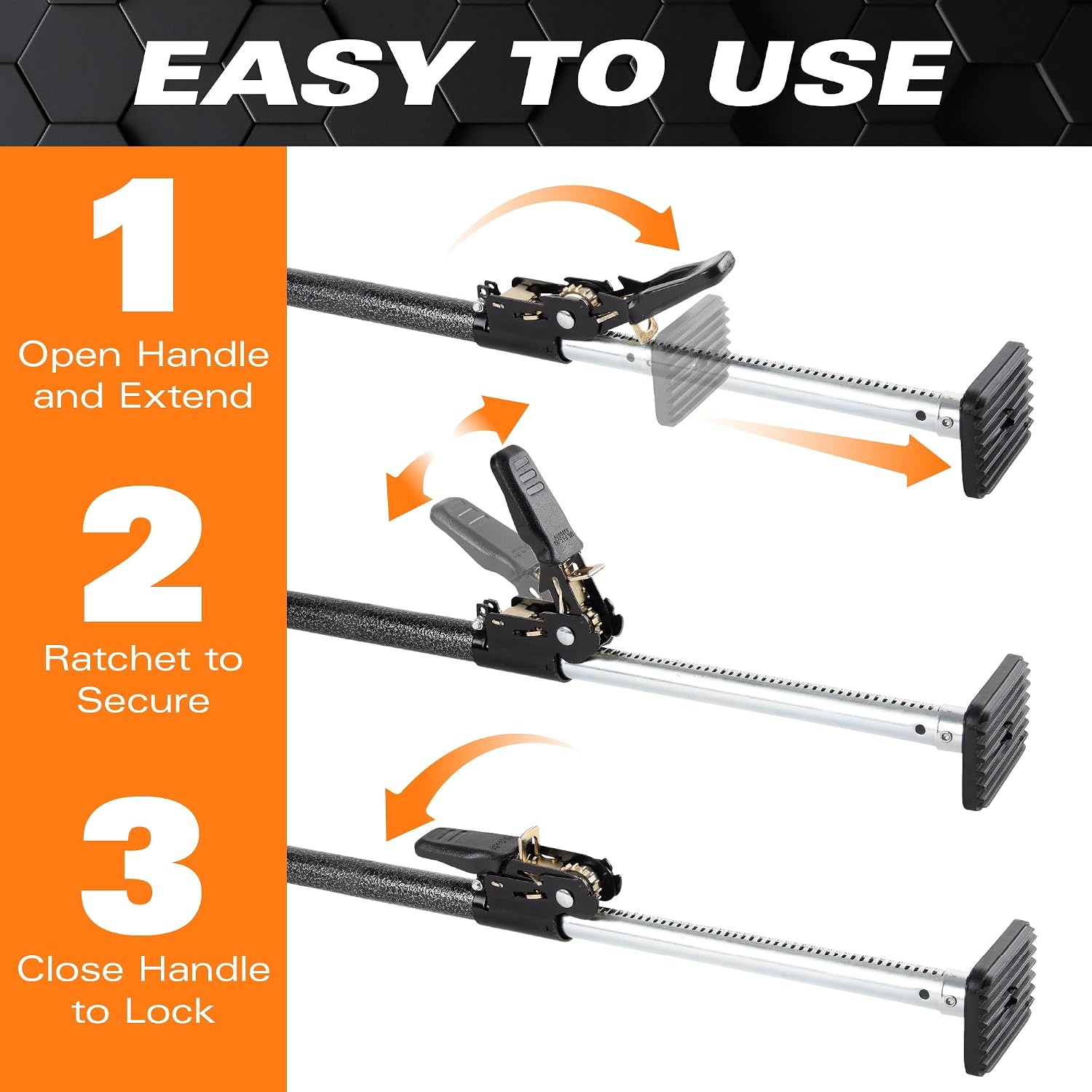 KEEPER Ratcheting Cargo Bar - Rubber, Black/Silver, Adjustable from 40"-70" - Comes with 60” x 24” Storage Net (5060), For Truck