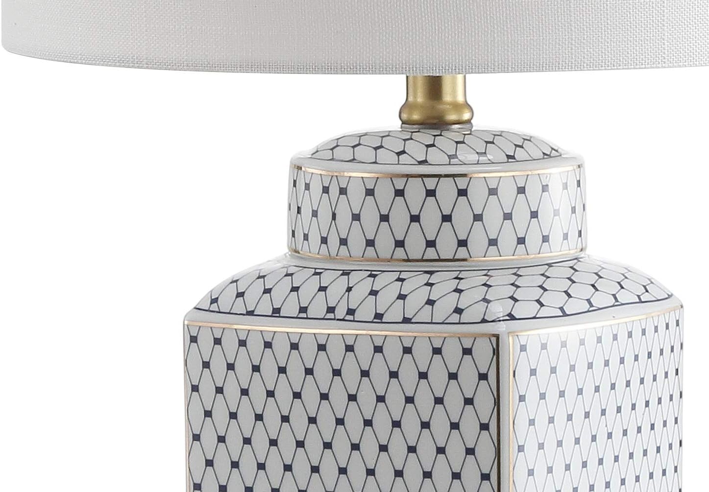 JONATHAN Y Cleo 21.5" Ceramic Metal Ginger Jar Table Lamp, White/Navy
