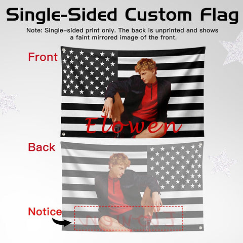 Custom Black and White American US Flag with Picture, Personalized Funny Flags with Face Image Logo Photo Text Single Sided Customized Flag Tapestry for Bedroom Dorm Room Decor Garden, 2x3 3x5 4x6 5x8 Ft