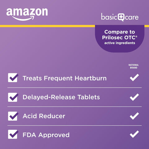 Amazon Basic Care Omeprazole Delayed Release Tablets 20 mg,Acid Reducer,(Packaging May Vary),14 Count (Pack of 4)