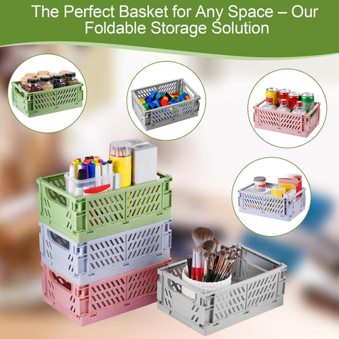 HUUSMOT 4-Pack Collapsible Plastic Storage Baskets, Green, 9.8"x6.5"x3.8"
