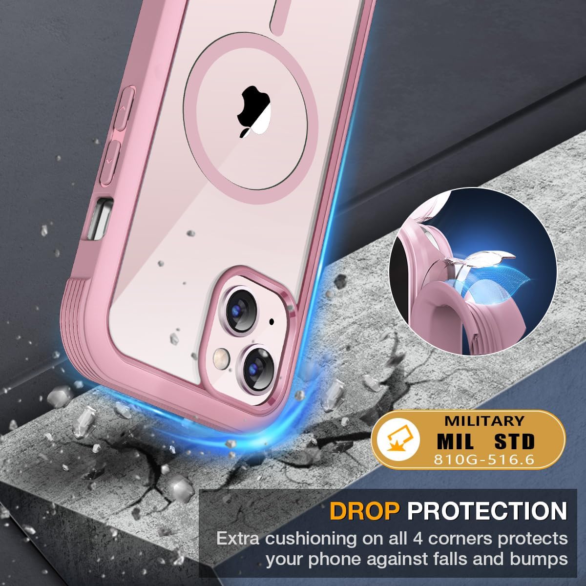 miracase for iPhone 13 Case 6.1",Built-in Glass Screen Protector,Pink