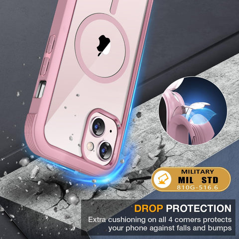 miracase for iPhone 13 Case 6.1",Built-in Glass Screen Protector,Pink