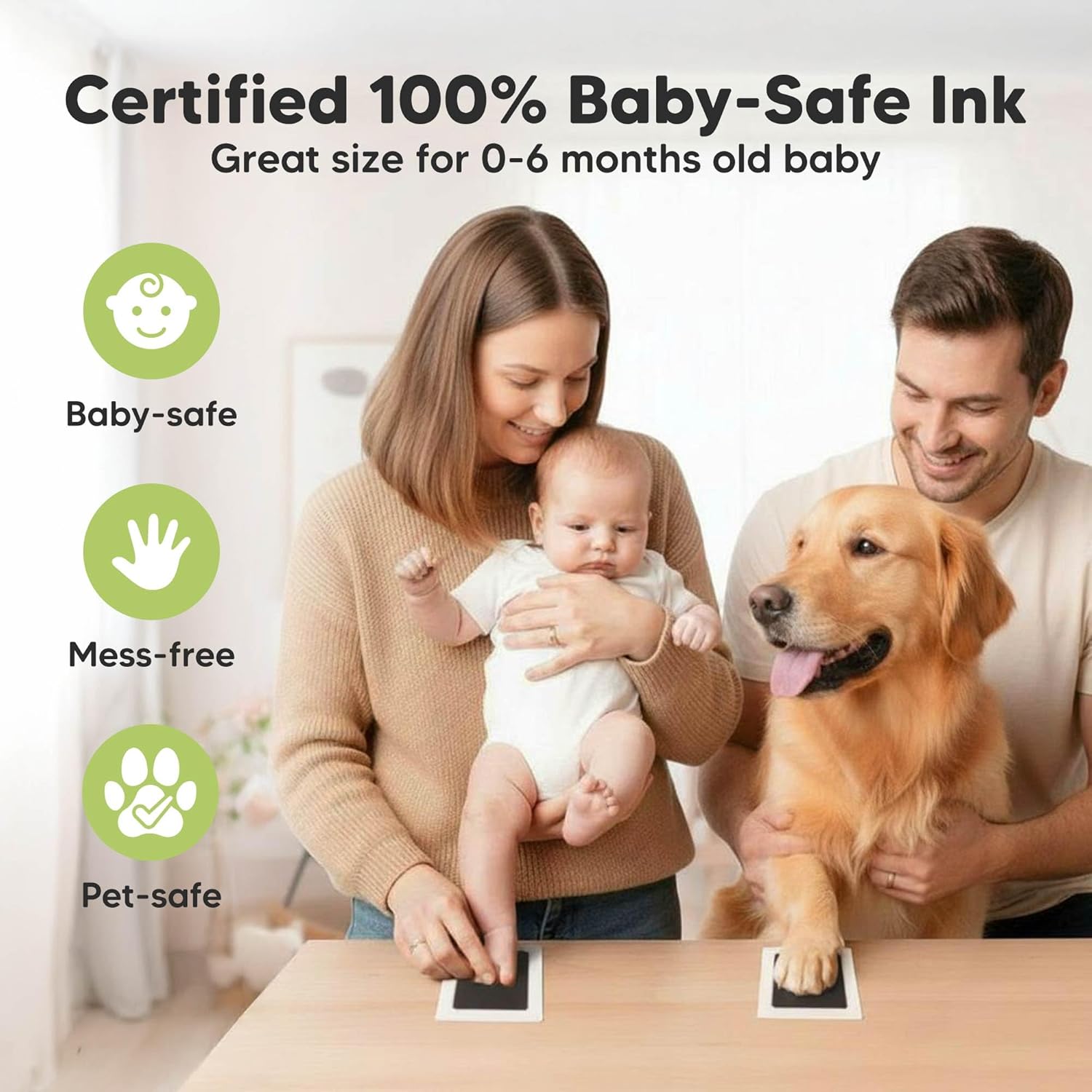 4pk Inkless Baby Hand and Footprint Kit, Mess Free Ink Pads (Jet Black, R)