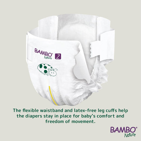 Bambo Nature Hypoallergenic Baby Diapers, Eco-Labeled Sustainable Diapers, Enhanced Leakage Protection, Totally Chlorine-Free, Skin Friendly, and Super Absorbent - Size 2 (4-9lbs) - 180 Count
