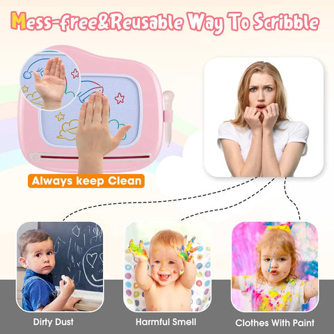 Smasiagon Magnetic Drawing Board for Kids, Toddler Toys for 1-2 Year Old Girl, Portable Doodle Board Pad Learning and Educational Toys for Ages 1 2 3 Year Old Baby Girl Birthday Gift（Pink）